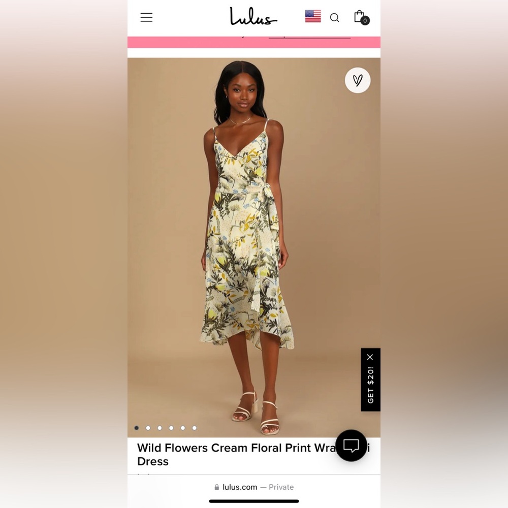 Lulus XS Cream Floral Print Wrap Midi Dress
